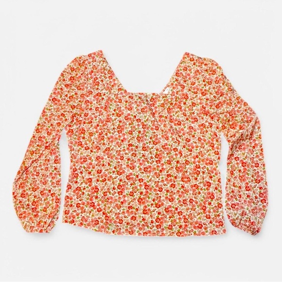 Lush Floral Square Neck Top with Keyhole Back in Pink - 1X - Picture 1 of 5